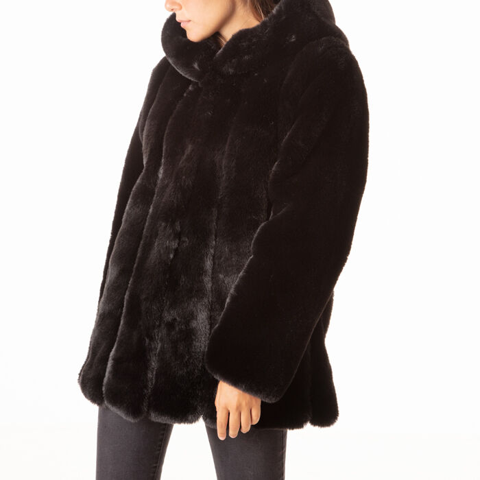 Chaqueta negra para mujer de pelo sintético | Primadonna Collection