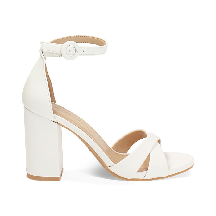 Sandalia de tacón ancha blanca para mujer, Primadonna, 252783454EPBIAN035