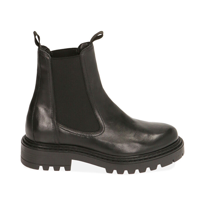 Chelsea boots neri in pelle, tacco 3,5 cm , Primadonna, 207710840PENERO035
