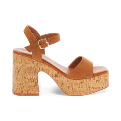Sandali con plateau donna cognac in microfibra, Primadonna, 254990703MFCOGN040, 001 preview