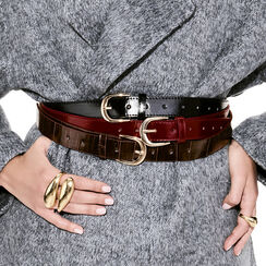 Ceinture en synthétique effet coco brun foncé, Primadonna, 26B413710CCMOROUNI, 002a