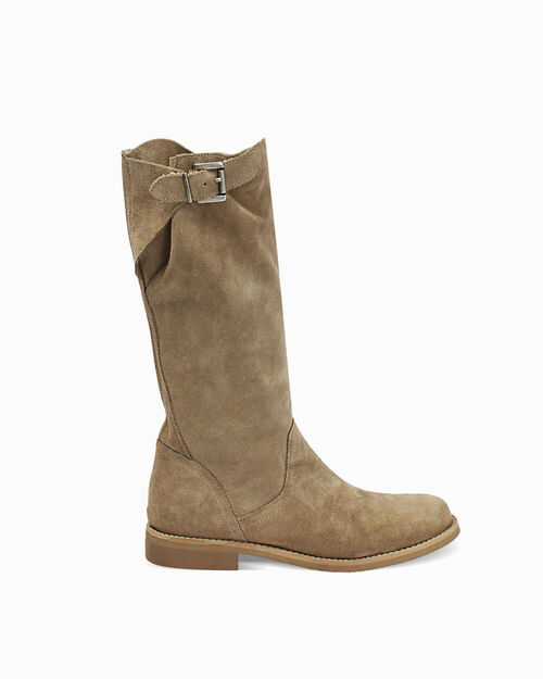 Stivali biker in camoscio beige, BEIGE