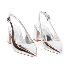 Décolleté slingback donna argentate, tacco largo 6,5 cm, Primadonna, 252121506LMARGE035, 003 preview