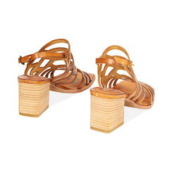 Sandalo donna cognac in vacchetta, tacco largo 7,5 cm, Primadonna, 257253409VACOGN036, 004 preview