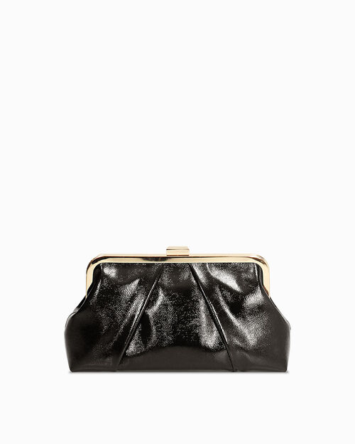 Pochette nera lucida con tracolla removibile, BLACK