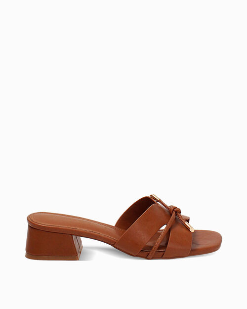 Mules open toe cognac tacco 4 cm, COGNAC