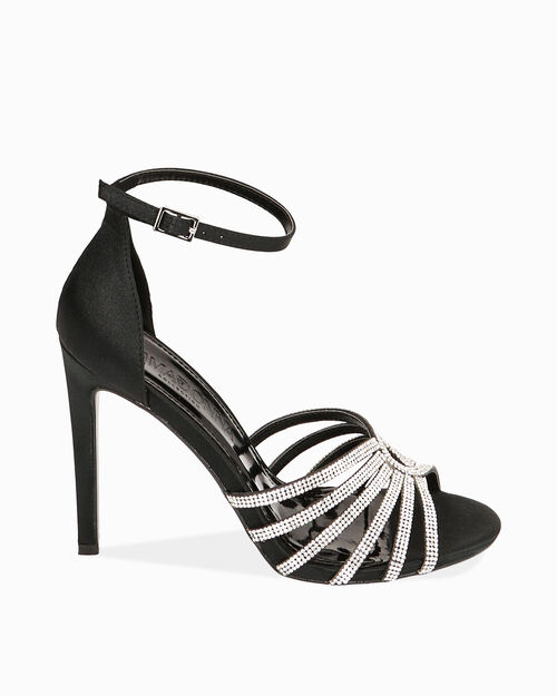 Sandali neri in raso, tacco 10,5 cm, BLACK