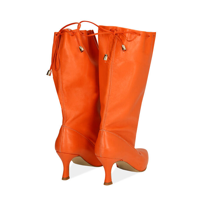 Botas de piel naranja, tacón de 7,5 cm | Primadonna Collection