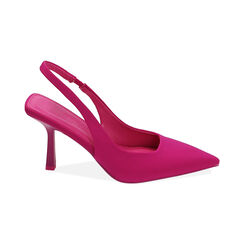 Décolleté slingback fucsia in tessuto, tacco 8,5 cm, Primadonna, 212161201LYFUCS037, 001 preview