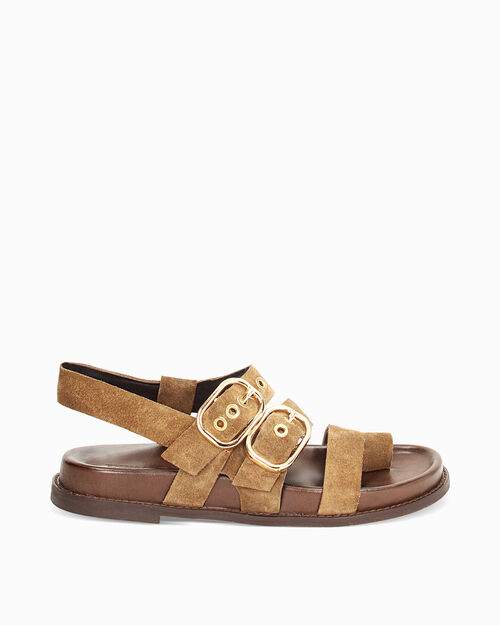Sandali bassi donna taupe in camoscio, 