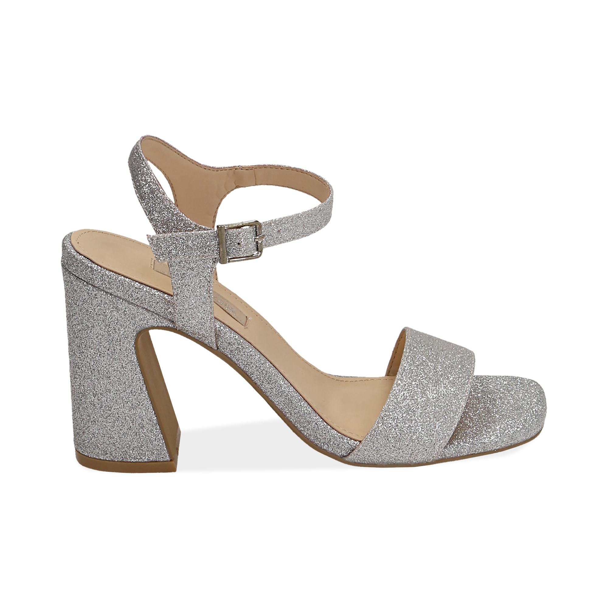 sandali con tacco glitter