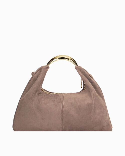 Mini bag taupe con asa dorada, TAUPE