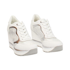 Sneakers donna bianche in tessuto, platform 8,5 cm, Primadonna, 252811626TSBIAN035, 003 preview