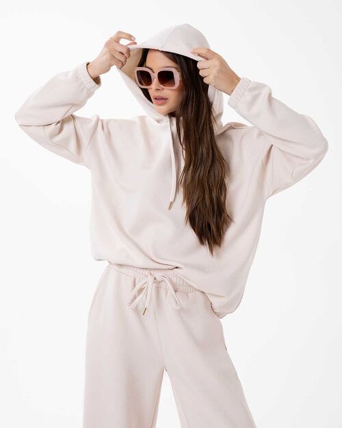 Felpa panna con dettagli urban chic, CREAM