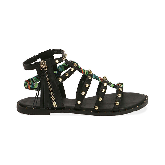 Sandali neri borchie bassi Clearance