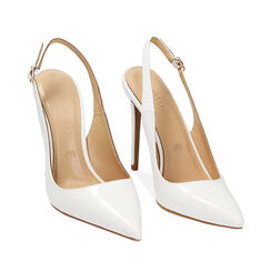 Décolleté slingback bianche, tacco 11 cm, 232186002ABBIAN035, 002a