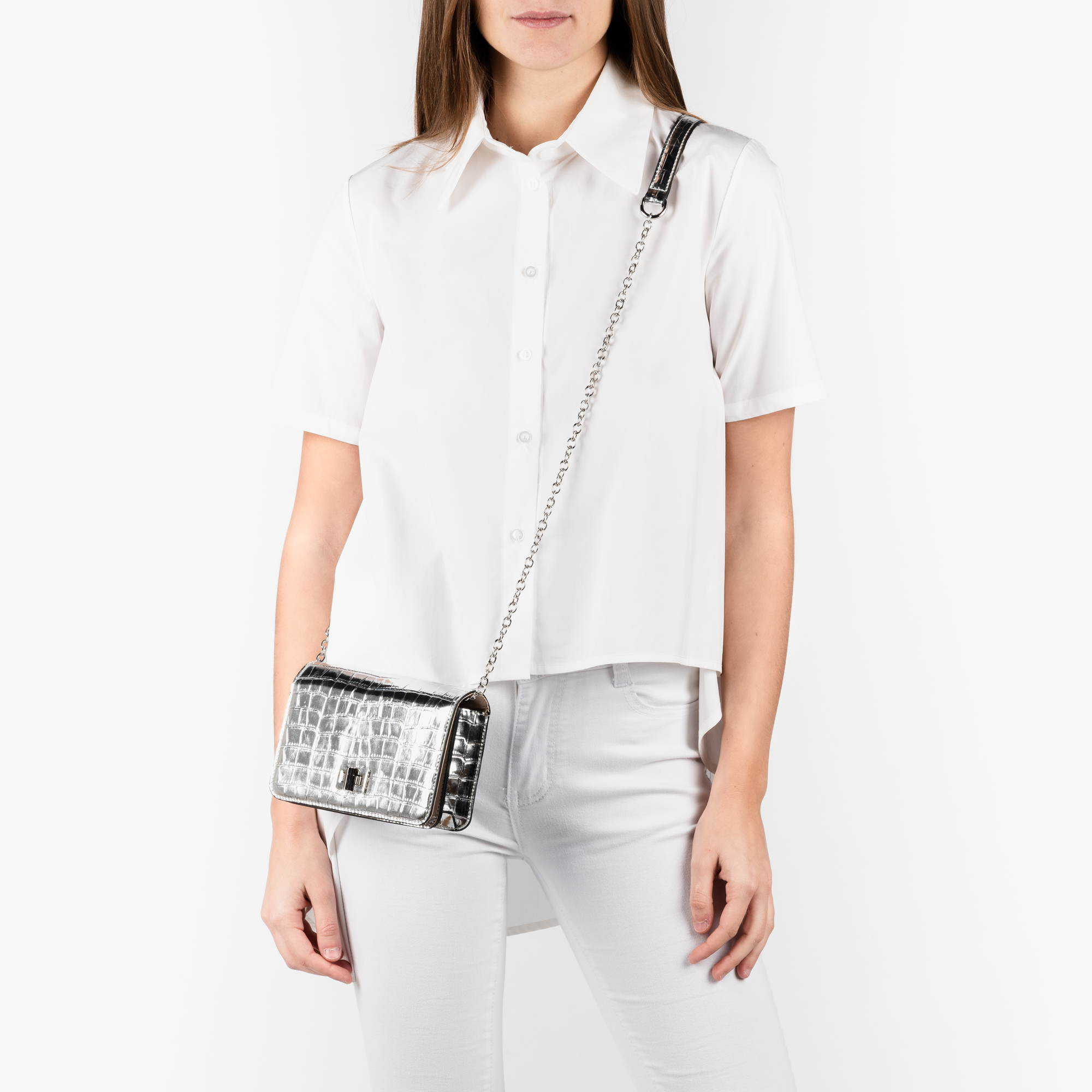 Borsa piccola argento in eco-pelle cocco print | Primadonna Collection