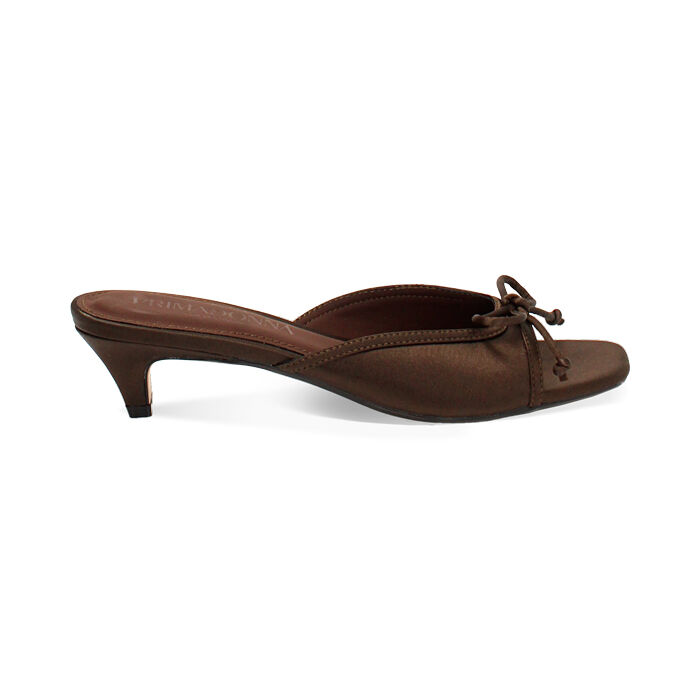 Mules open toe donna testa di moro in raso, tacco 4 cm, Primadonna, 254927801RSMORO035