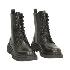Bottines à lacets noires en cuir véritable avec semelle crantée, Primadonna, 26N555093PENERO035, 003 preview