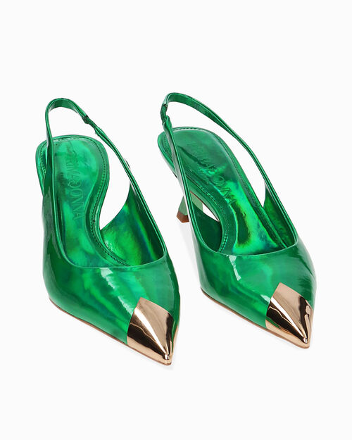 D&eacute;collet&eacute; slingback specchio verdi, tacco 6 cm, GREEN