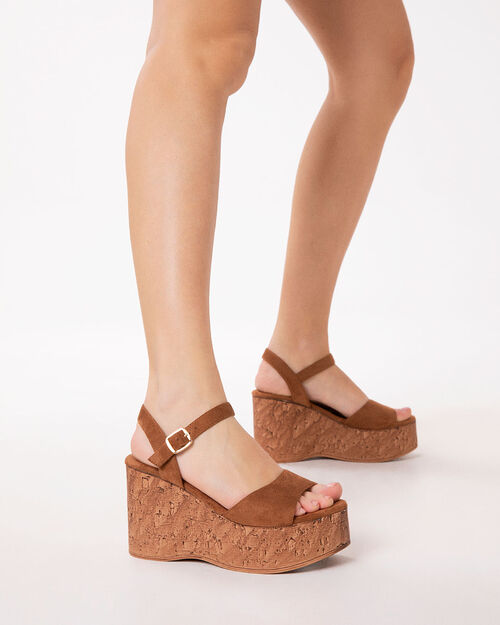 Zeppe cognac tacco 9,6 cm, COGNAC
