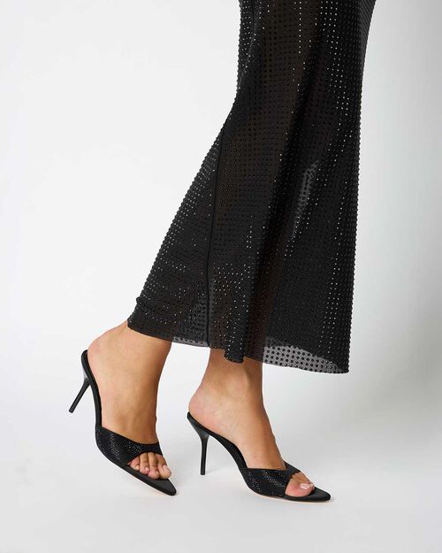 Mules open toe nere in raso con pietre, tacco 9 cm, MULTI COLOR