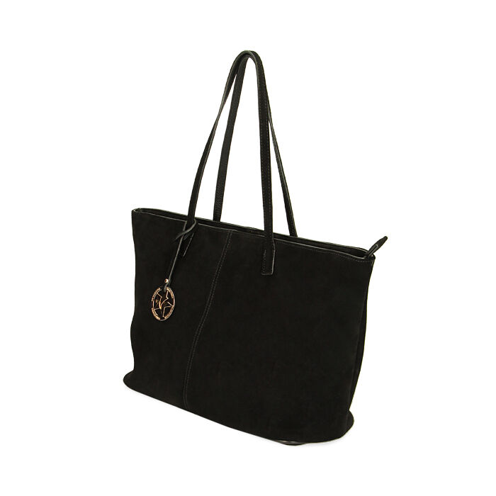 Borsa donna a spalla shopper nera in camoscio Primadonna Collection