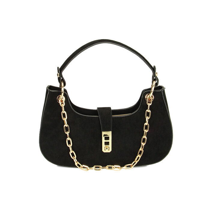 Mini-bag nera con catene in microfibra, Primadonna, 225125078MFNEROUNI