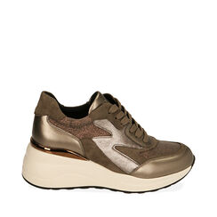 Sneakers taupe in tessuto, zeppa 6 cm , 202836646TSTAUP036, 001a