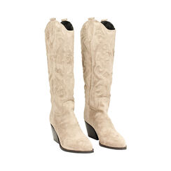 Stivale texano taupe in microfibra con gambale impunturato, Primadonna, 24B800501MFTAUP035, 002 preview