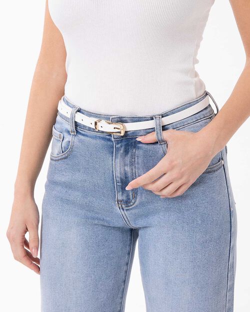 Cintura bianca con fibbia elegante, WHITE