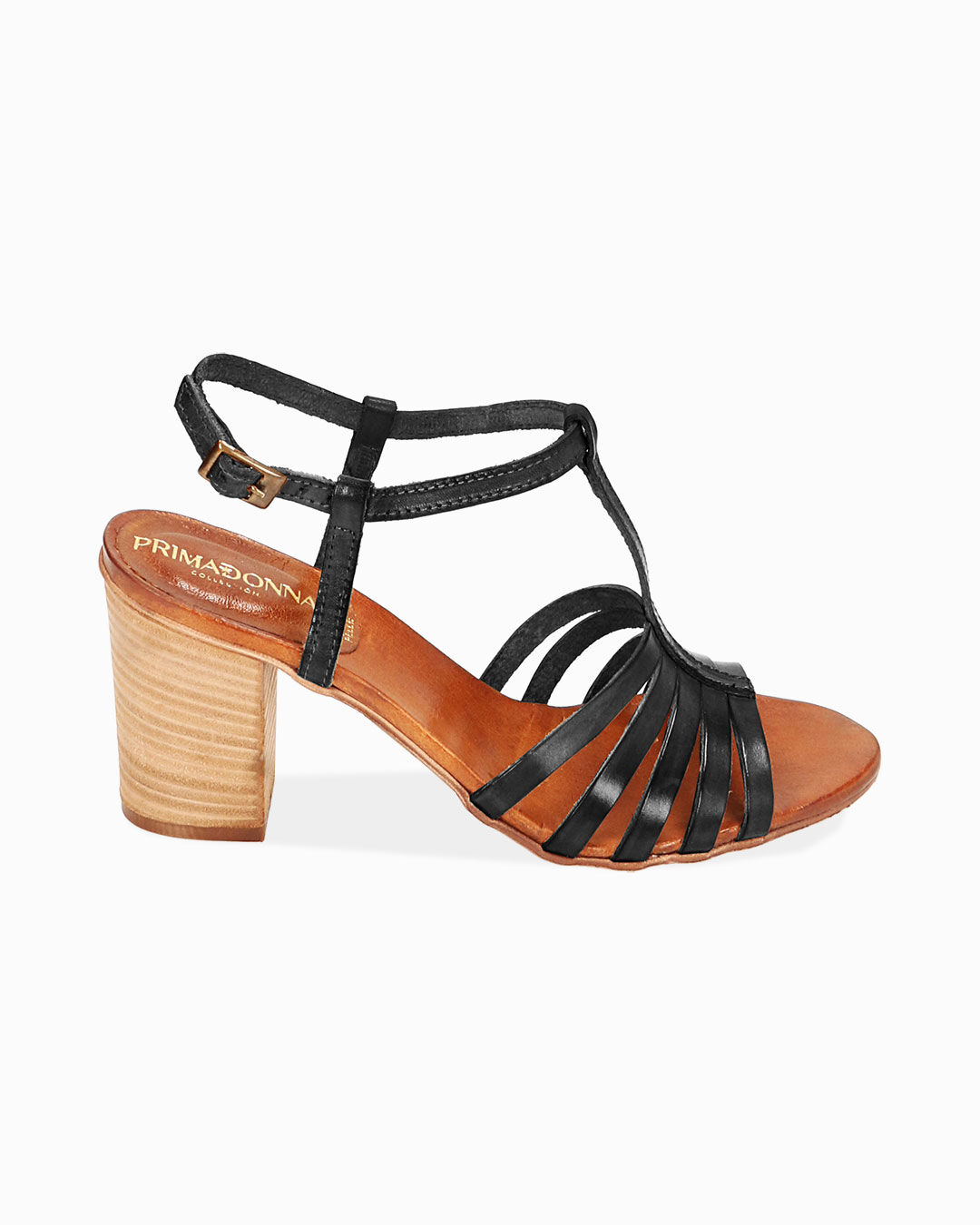 Sandali neri in pelle di vacchetta, tacco 8 cm