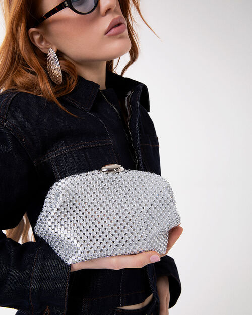 Pochette argento con tracolla removibile, SILVER