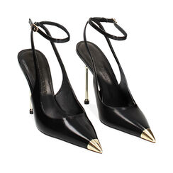 Décolleté slingback nere con punta oro, tacco 11 cm, 232188801ABNERO035, 002a