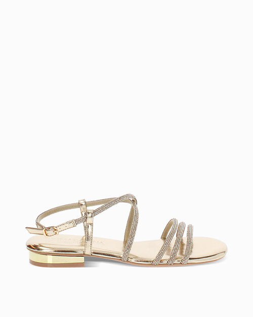 Sandali bassi donna oro in laminato con pietre, GOLD