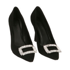 Escarpins bijou noirs en microfibre, talon 9,5 cm , Primadonna, 204992006MFNERO036, 002a