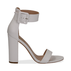 Sandali bianchi in eco-pelle, tacco colonna 10, 50 cm ,