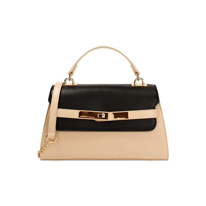 Borsa a mano donna beige-nera, Primadonna, 255100437EPBENEUNI