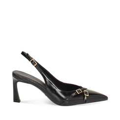 Décolleté slingback nera lucida con tacco di 7,5 cm, Primadonna, 262110603EUNERO035, 001a