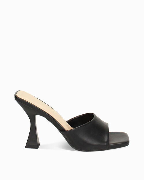 Mules open toe nere tacco 9,5 cm, BLACK