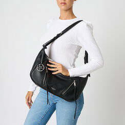 Borsa a spalla nera con tre cerniere, Primadonna, 265700570EPNEROUNI, 002a