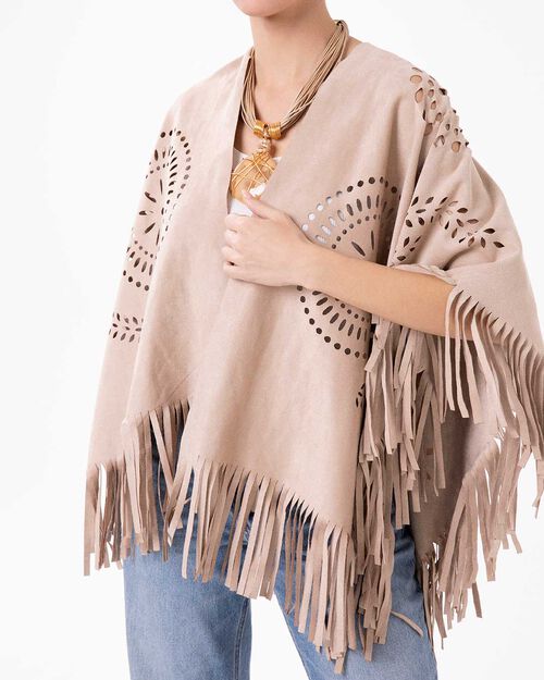 Poncho beige dal fascino avvolgente, BEIGE