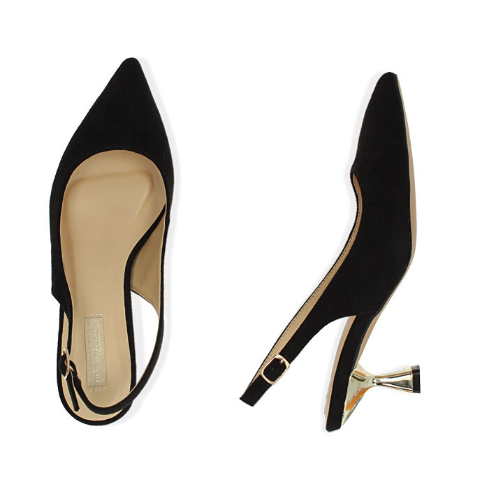 Slingback nere in microfibra, tacco 6 cm