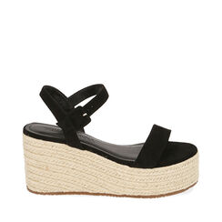Sandali neri in microfibra, zeppa 8,5 cm , 194936101MFNERO035, 001a