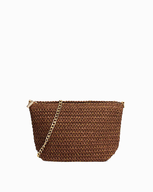 Pochette rafia moro con tracolla removibile, DK BROWN