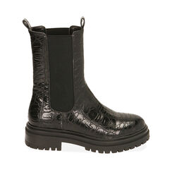 Botines Chelsea negros con estampado de cocodrilo, tacón de 4,5 cm., Primadonna, 203011211CCNERO035, 001a