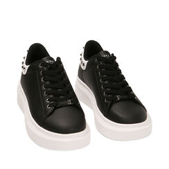Sneakers nere con borchie, suola 4,5 cm, Primadonna, 222621101EPNERO035, 002a