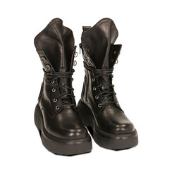 Botas militares de cuero negro, tacón de 6 cm., Primadonna, 20L620021PENERO035, 002 preview