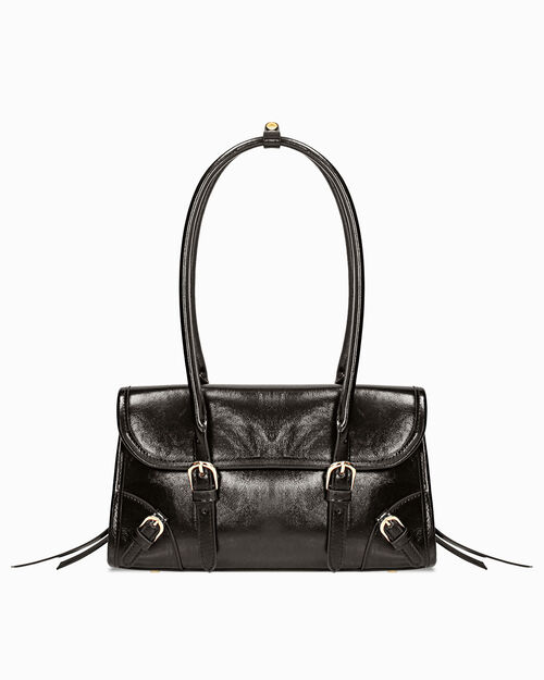 Sac port&eacute; &eacute;paule noir avec d&eacute;tails dor&eacute;s