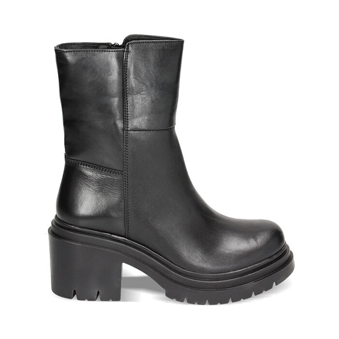 Stivaletti neri in pelle, tacco 5 cm, Primadonna, 22N507225PENERO039